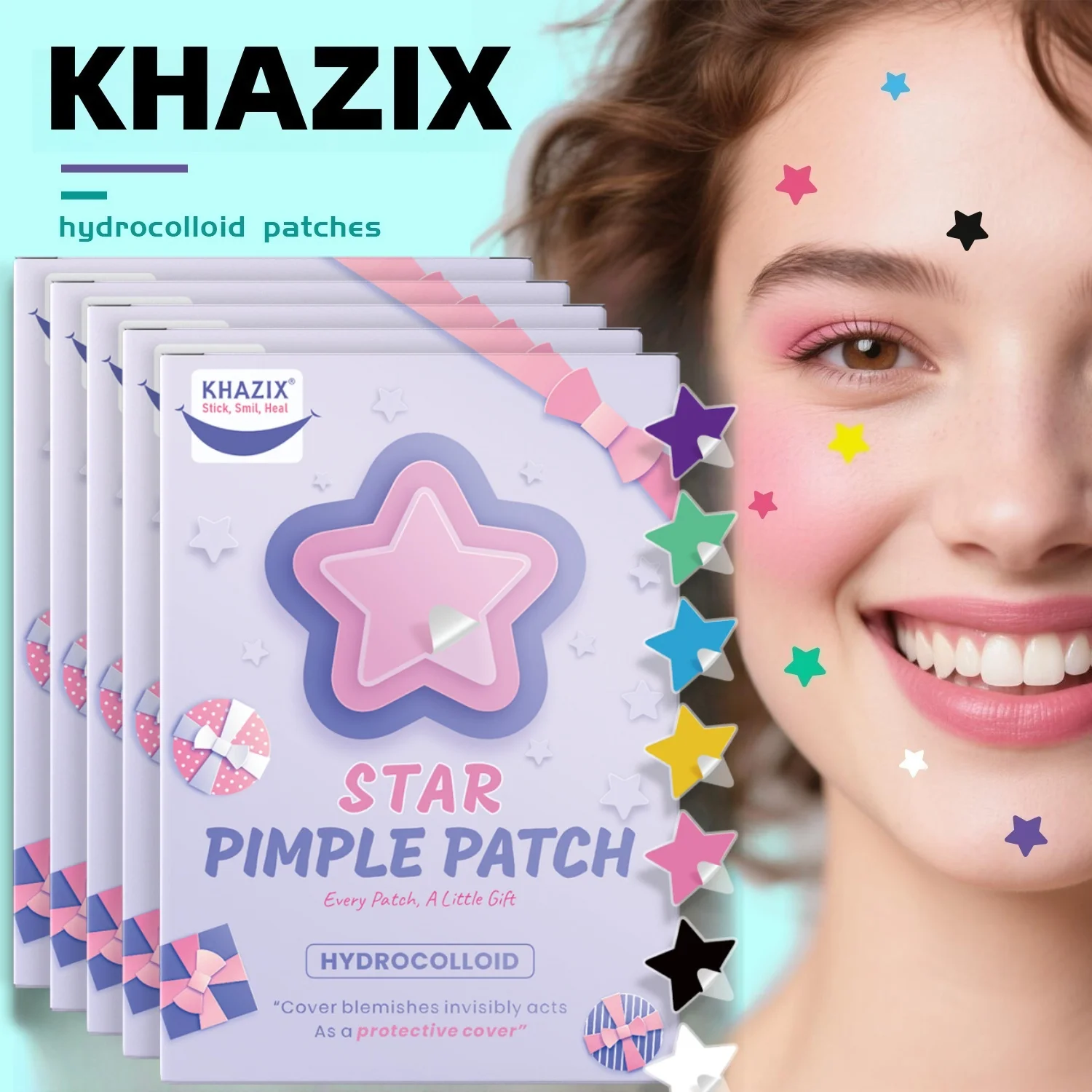 40 قطعة من رقع حب الشباب متعددة الألوان على شكل نجمة، رقع حب الشباب للوجه، رقع حب الشباب المخفية، ورقع البثور، رقيقة جدًا.