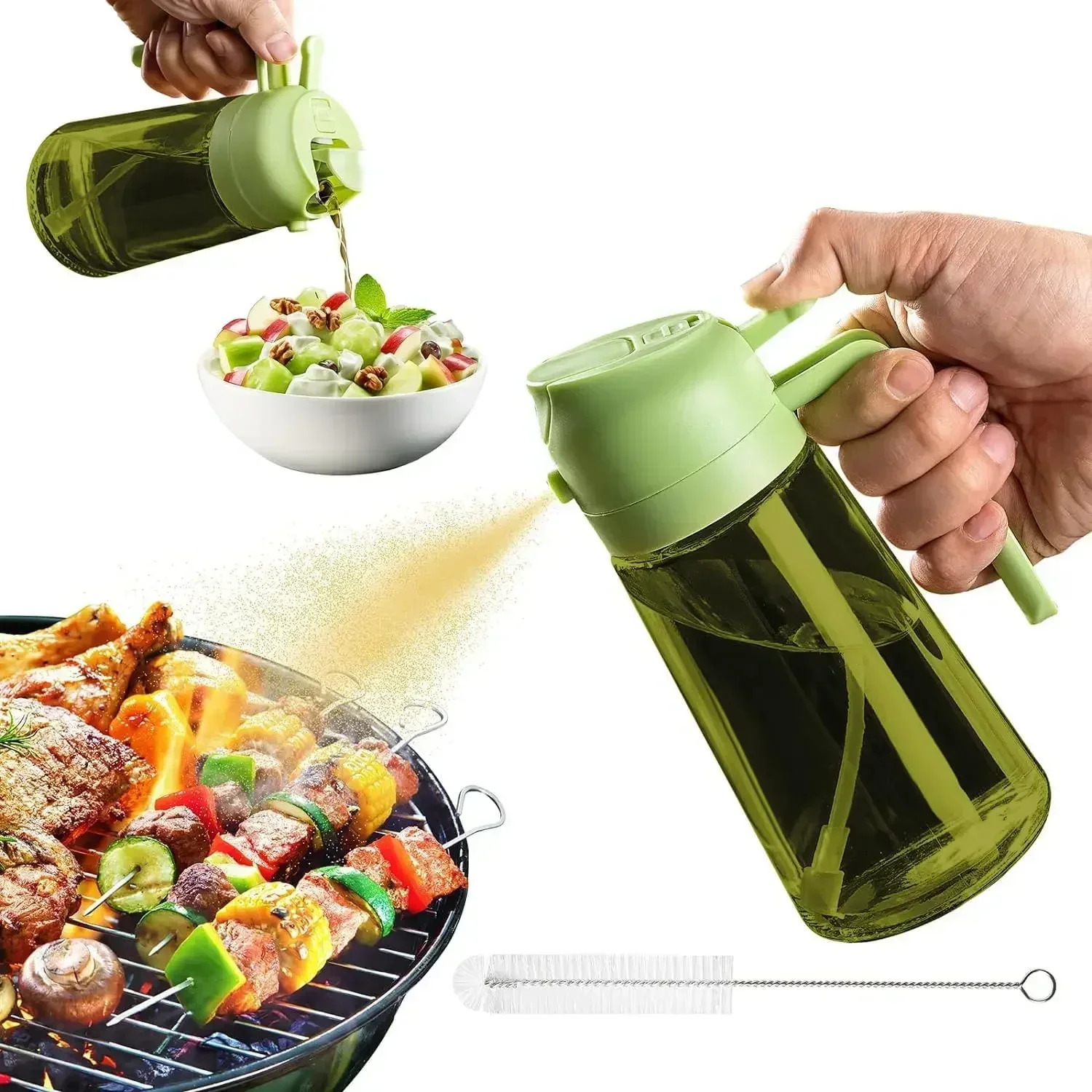 2-in-1 Dark Glass Oil Sprayer Black Lightproof Olive Oil Dispenser for Cooking Salads And Barbecues - Kitchen Barbecue Tool