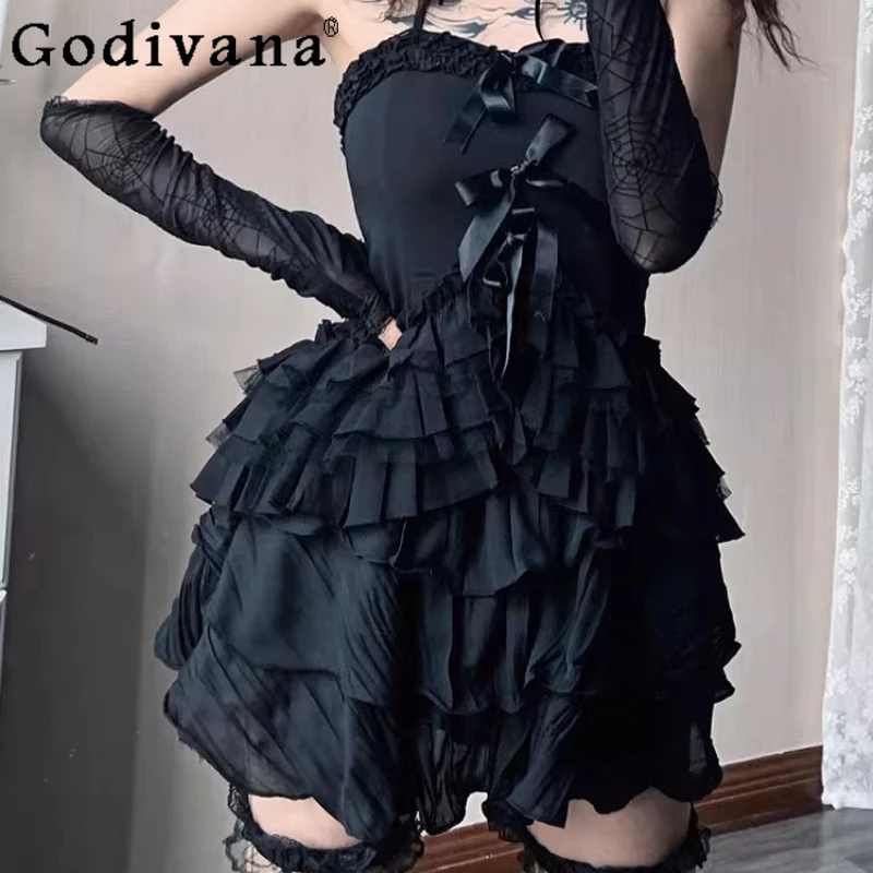 

Summer New Sweet Ruffles Sexy Cute Bow Slash Neck Cake Suspender Top Cfashion Versatile Girl Slim Solid Color Age Reduction Tops