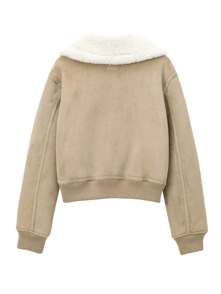 HH Women's Winter 2025 New Simple Versatile Reversible Jacket Female High Street Casual Threaded Hem Fleece Zipper Pocket Jacket