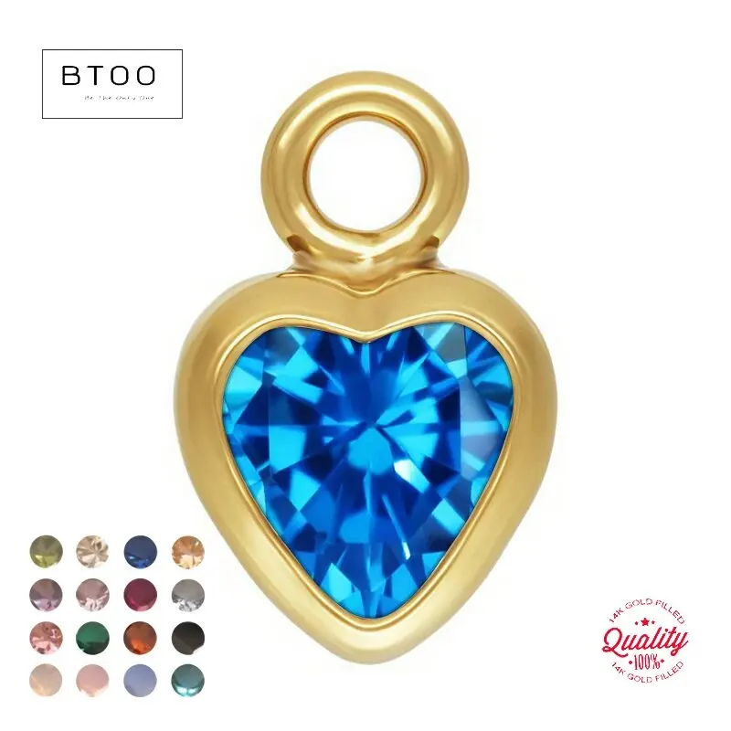3/4mm Vertical Heart CZ Stone Bezel Drop 14K Gold Filled Wholesale DIY Jewelry Findings 1/20 14kt GF