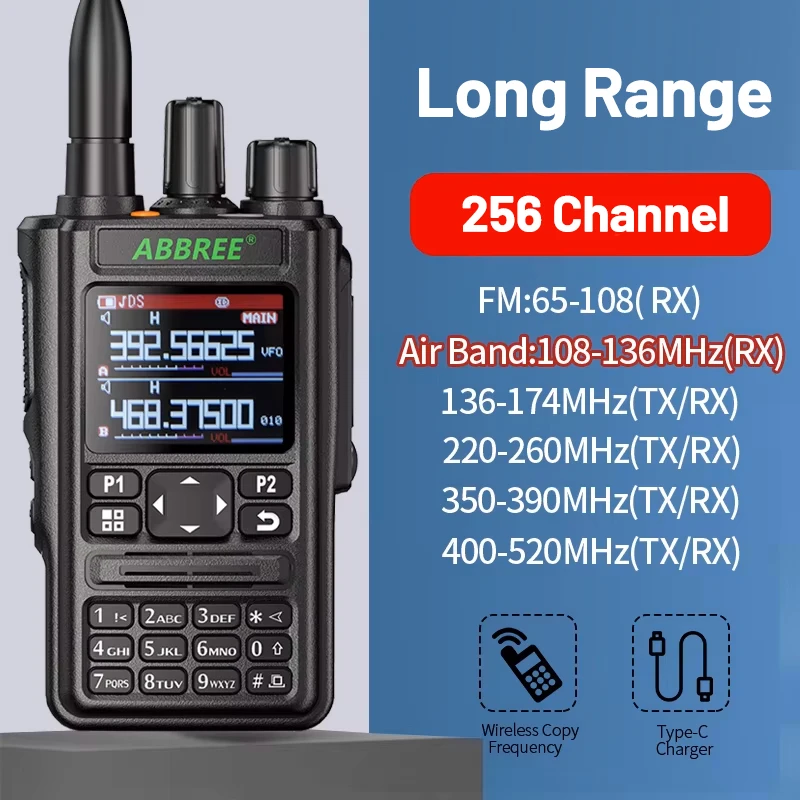 

ABBREE AR-869 Walkie Talkie Air Band 136-520 МГц полнодиапазонная беспроводная частота копирования двустороннее радио 446 МГц