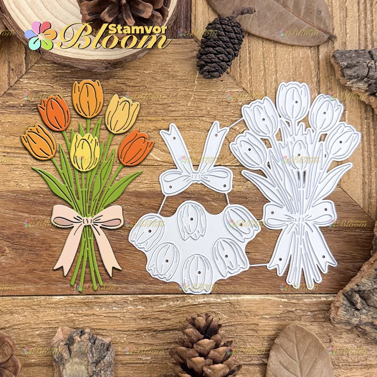 Original Lovely Layers Tulpen Blumen Schleifenstrauß Metall-Stanzformen Scrapbooking Dekorative Prägung