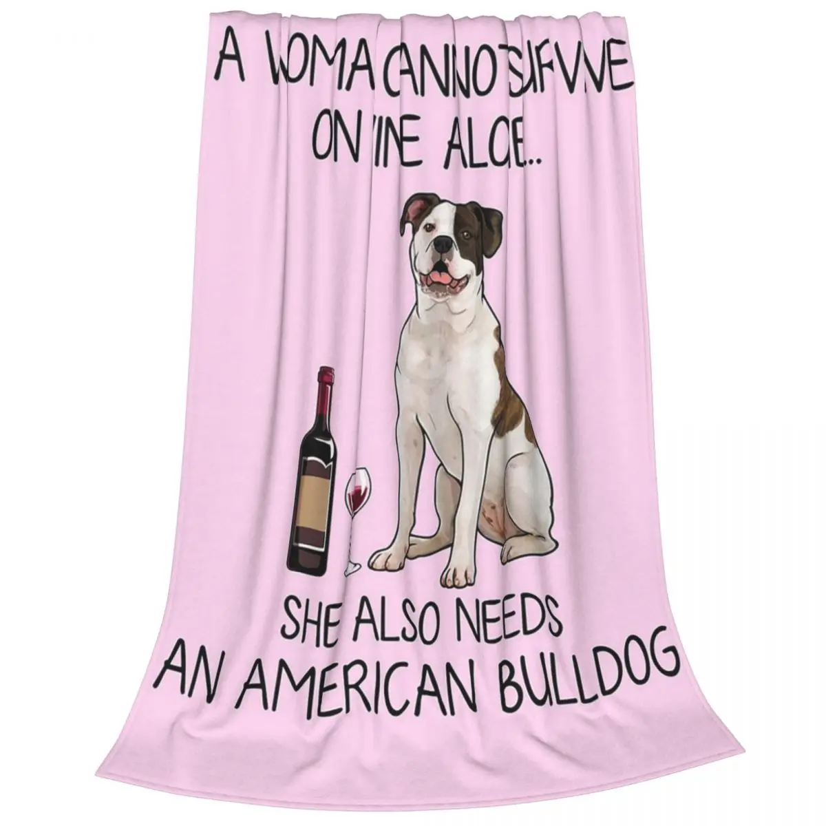 American Bulldog Dog And Wine Gift For Dog Mom Blanket Fleece Sofa Throw Blankets For Bedroom Outdoor Throws Bedspread Quilt