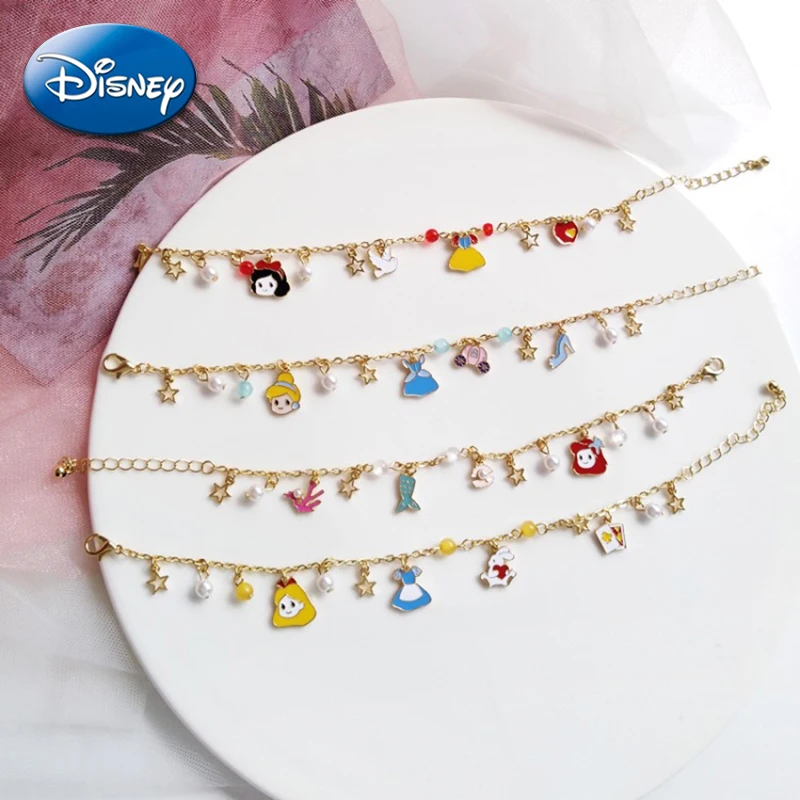 Disney Snow White Bracelets Anime Figures Cinderella Princess DIY T Bangle Fashion Jewelry Accessories Children Toy Girls Gifts