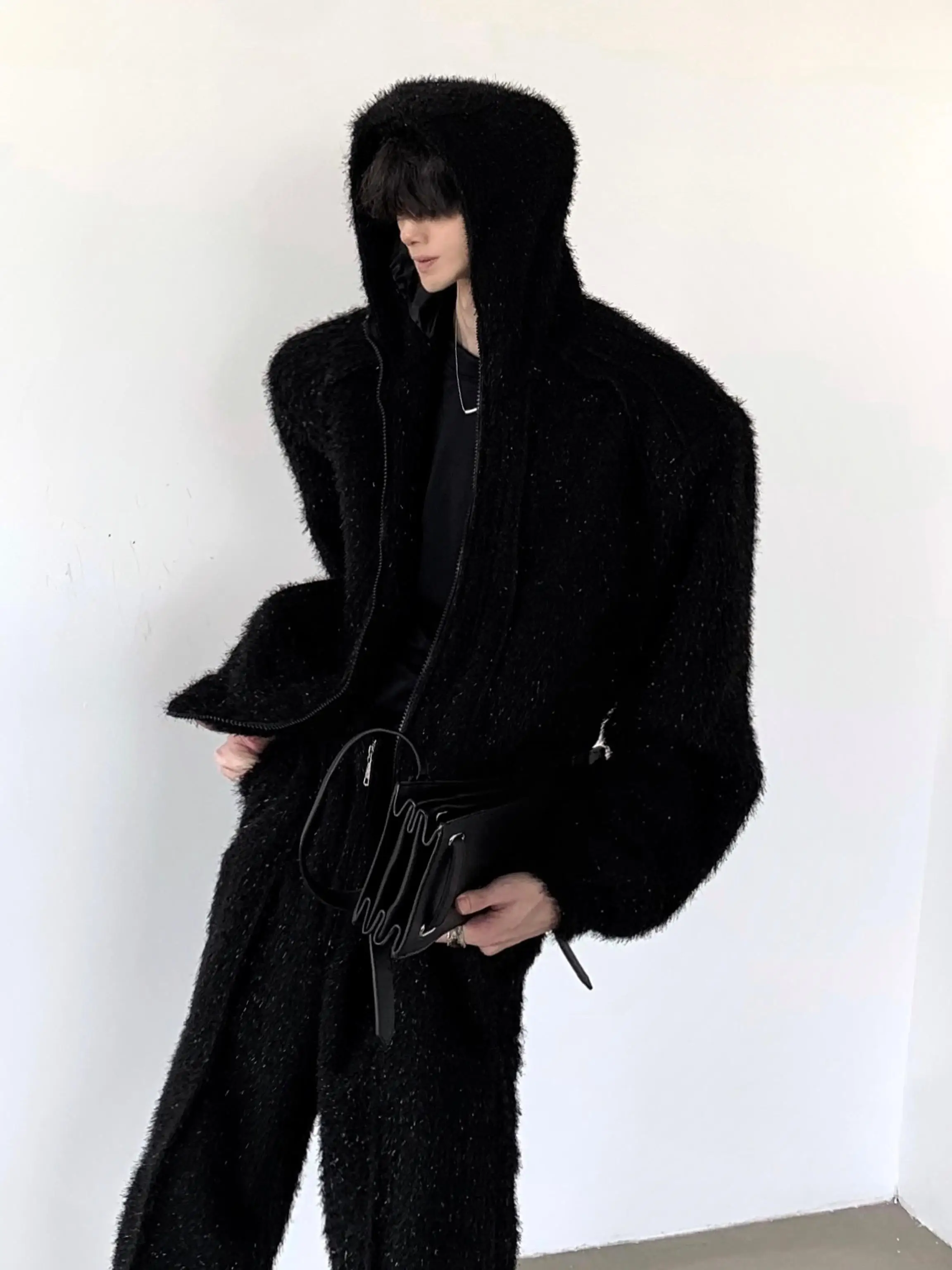 Autumn Mountain Wind Heavyweight Men's Hoodie Set Shoulder Padded Glitter Star Design Fashionable Long Sleeve Pants Outfit