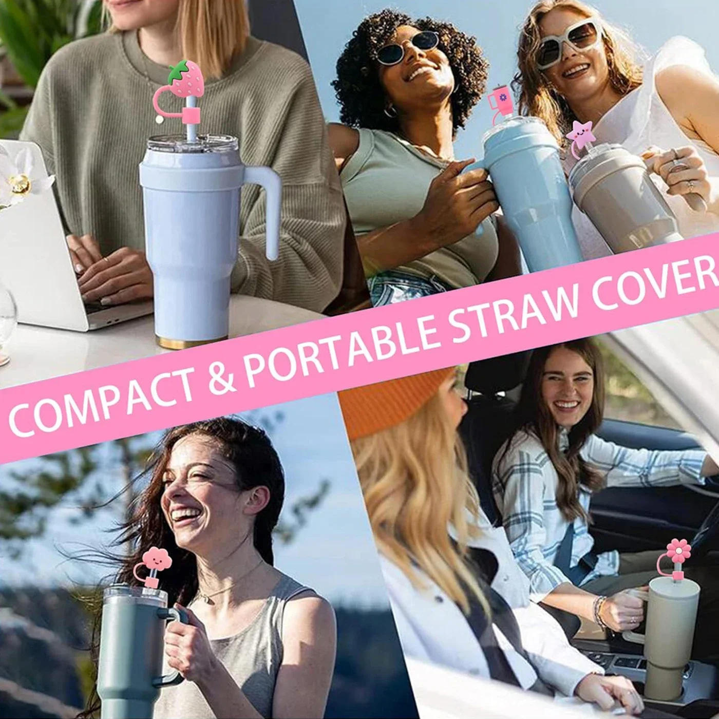 6PCS Straw Cover Cap For Stanley Cup Accessories Cute Flower Straw Toppers For Tumblers 10mm Silicone Straw Covers For Stanley
