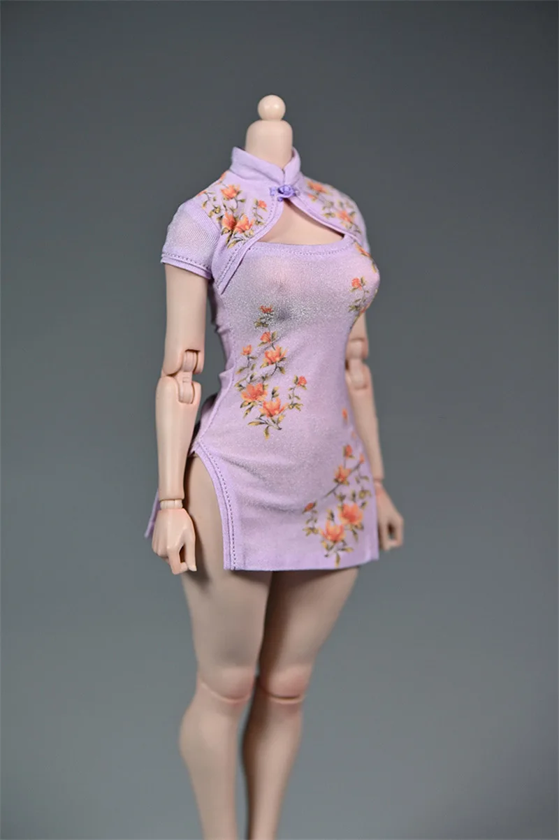 1/6 Schaal Vintage Qipao Elegante Vrouwen Cheongsam Sexy Korte Open Borst Chinese Jurk Model Voor 12 "Actie Figuur Lichaam