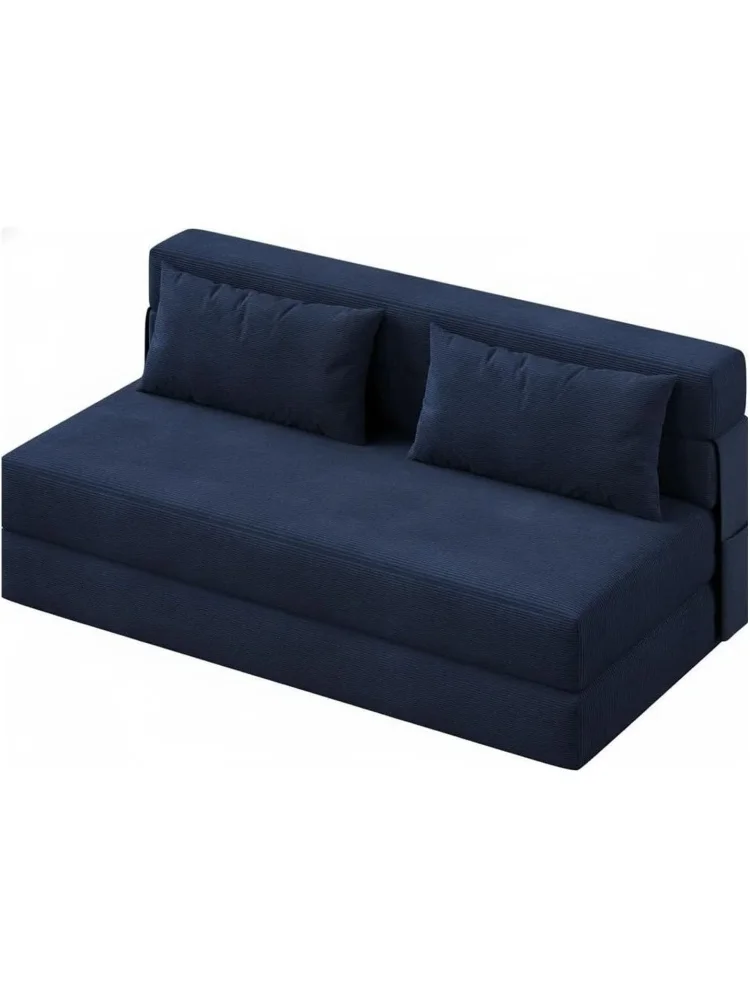 Garvee 2-Sitzer 2-in-1 Ausziehbares Samt-Schlafsofa, Konvertierbares Lazy-Sleeper-Sofa mit 2 Kissen, Abnehmbarer Waschbarer Bezug, 200×150×15cm Blaues Bodensofa für Wohnzimmer Schlafzimmer
