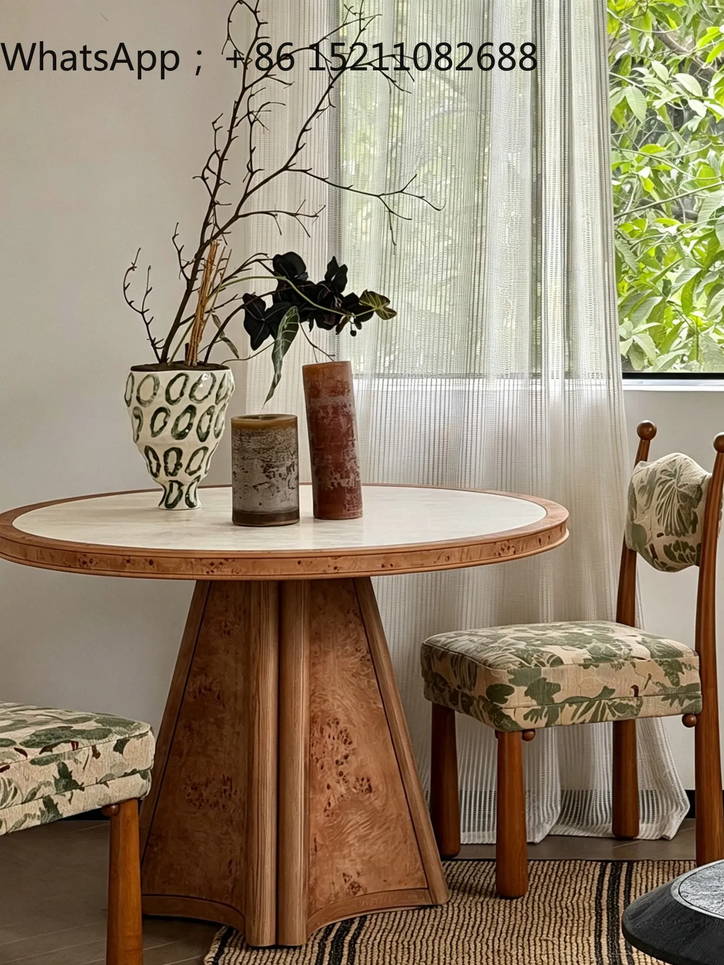SCY medieval style solid wood round dining table art creative tree tumour bark dining table wabi-sabi wind dining table