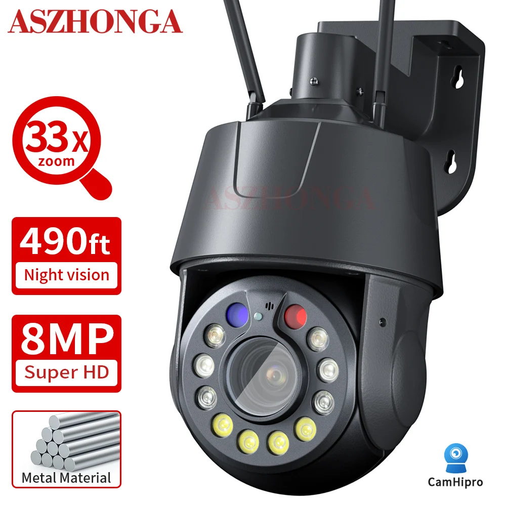 

ASZHONGA 8MP 4G SIM Security IP Camera 33X Zoom HD PTZ Outdoor Home Surveillance Cam CCTV Full Color Night Vision