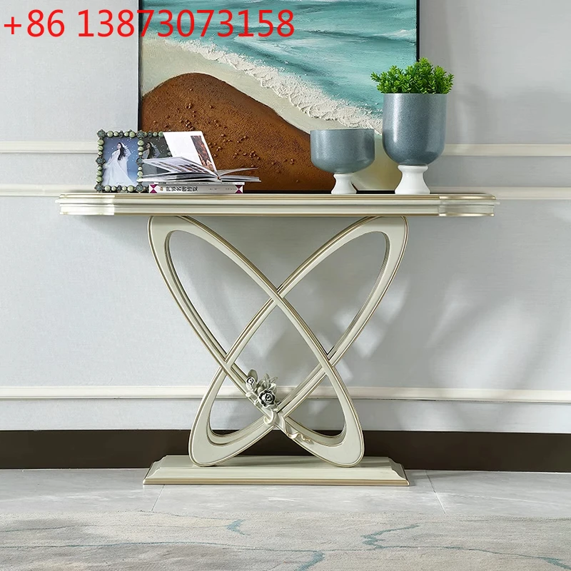 

Solid wood entrance table European-style villa large flat floor entrance door against the wall entrance table