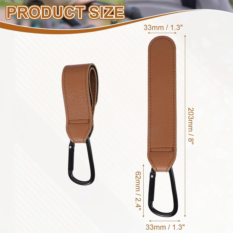 2Pcs Leather Cart Hooks Baby Stroller Hook PU Adjustable Pram Hook Organizer Diaper Bag Hanger Children Travel Accessories