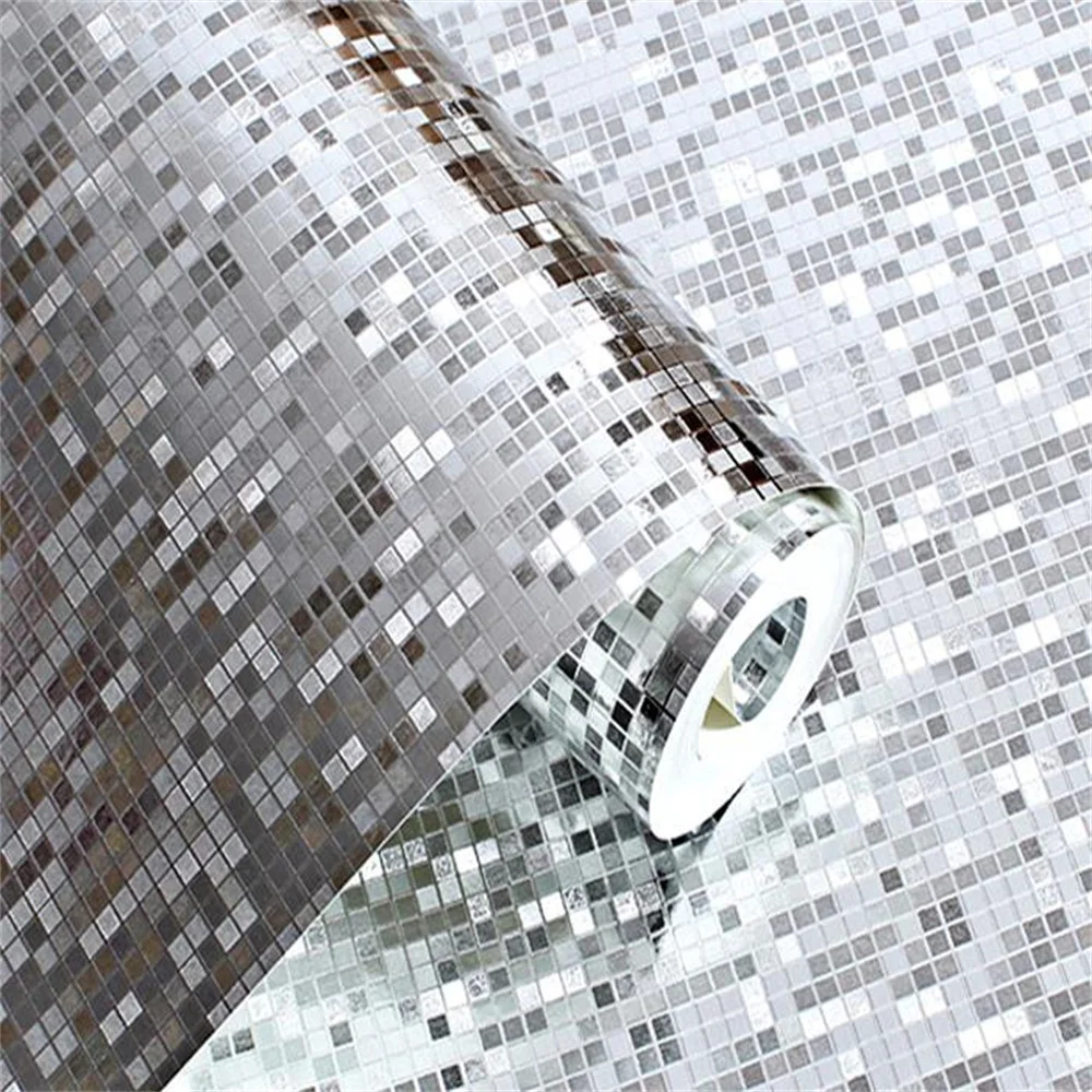 Glitter Mirror Effect Mini mosaic Sparkle Light Reflect Gold Foil Wallpaper Silver Foil WallPaper papel de parede decor טפט לקיר