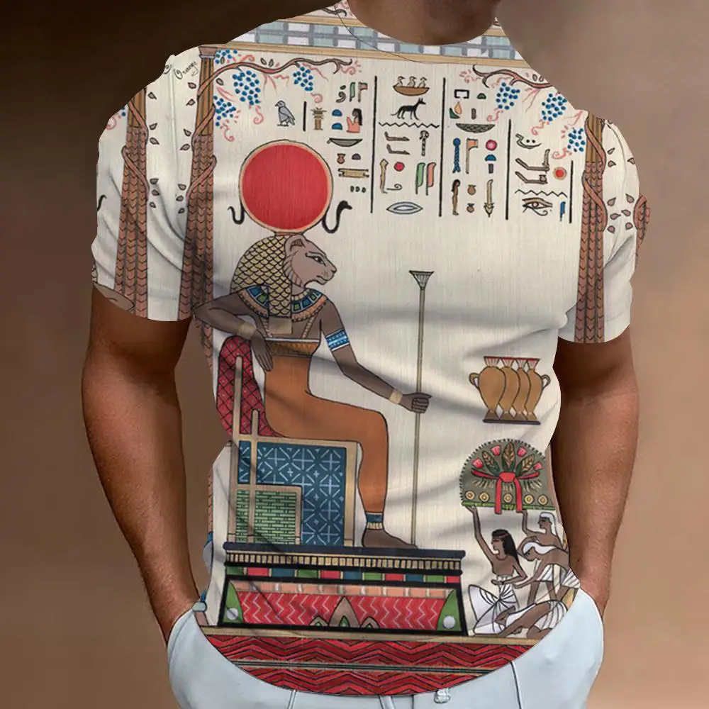 Ancient Egyptian 3D Print Men's O-Neck T-shirt Casual Harajuku Short Sleeve Pullover Tops Tees Streetwear Oversized Clothing