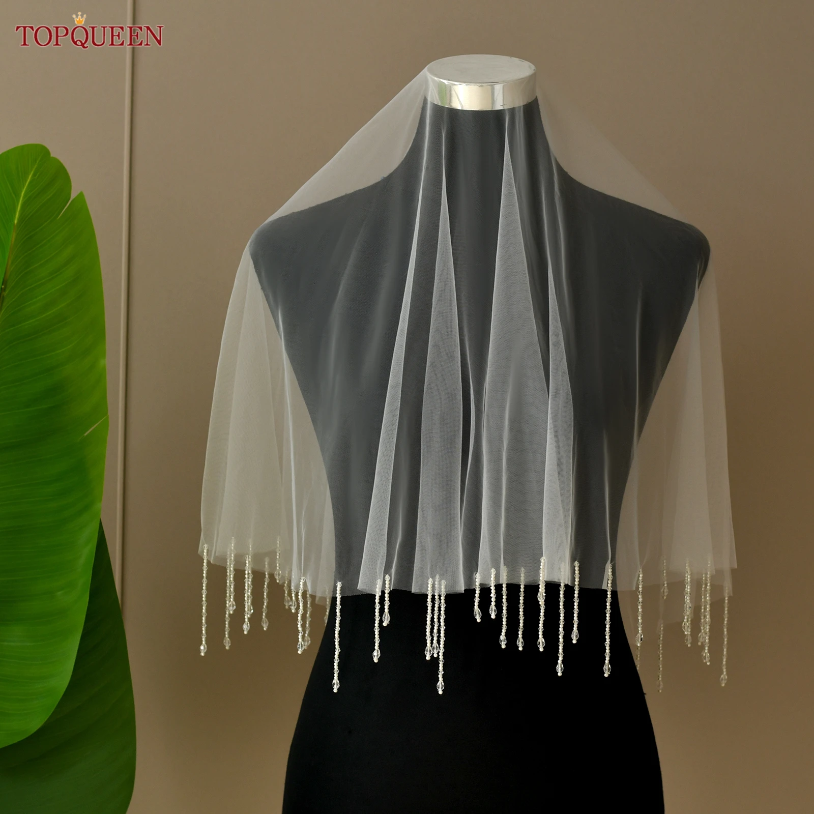 

TOPQUEEN V286 Новая элегантная фата с кристаллами и бисером, несколько способов ношения, фата с жемчужными румянами, свадебные аксессуары, настраиваемые