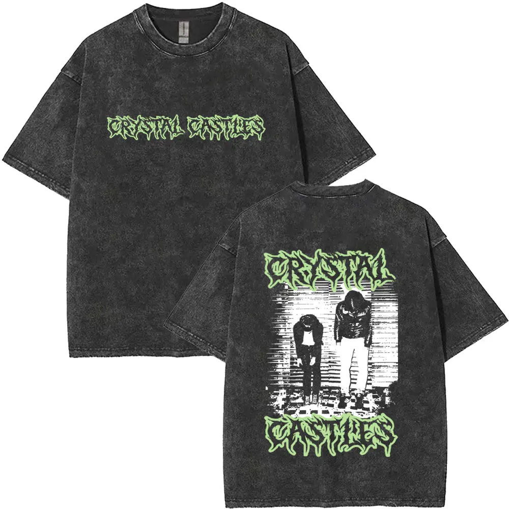 

Washed Vintage Crystal Castles Graphic T-shirt Men Women Retro Rock Oversized Short Sleeve T Shirts Male Gothic Cotton T-shirts