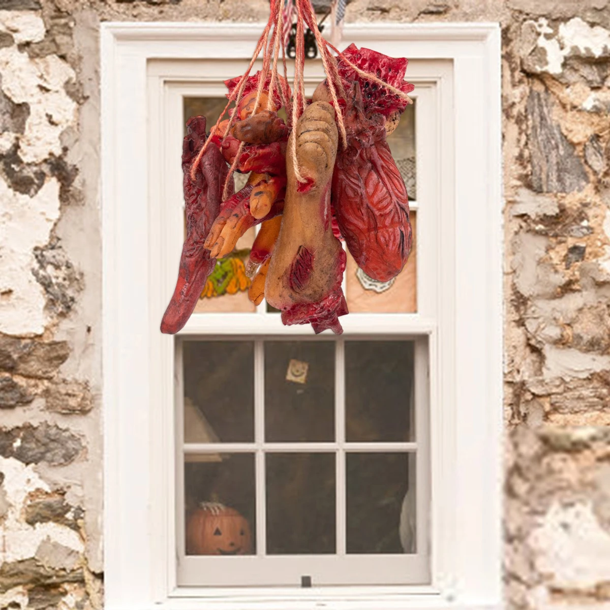 

Creepy Halloween Decor Set of 8 Lifelike Severed Hands and Feet with Hanging Rope for Spooky Haunted House Ambiance