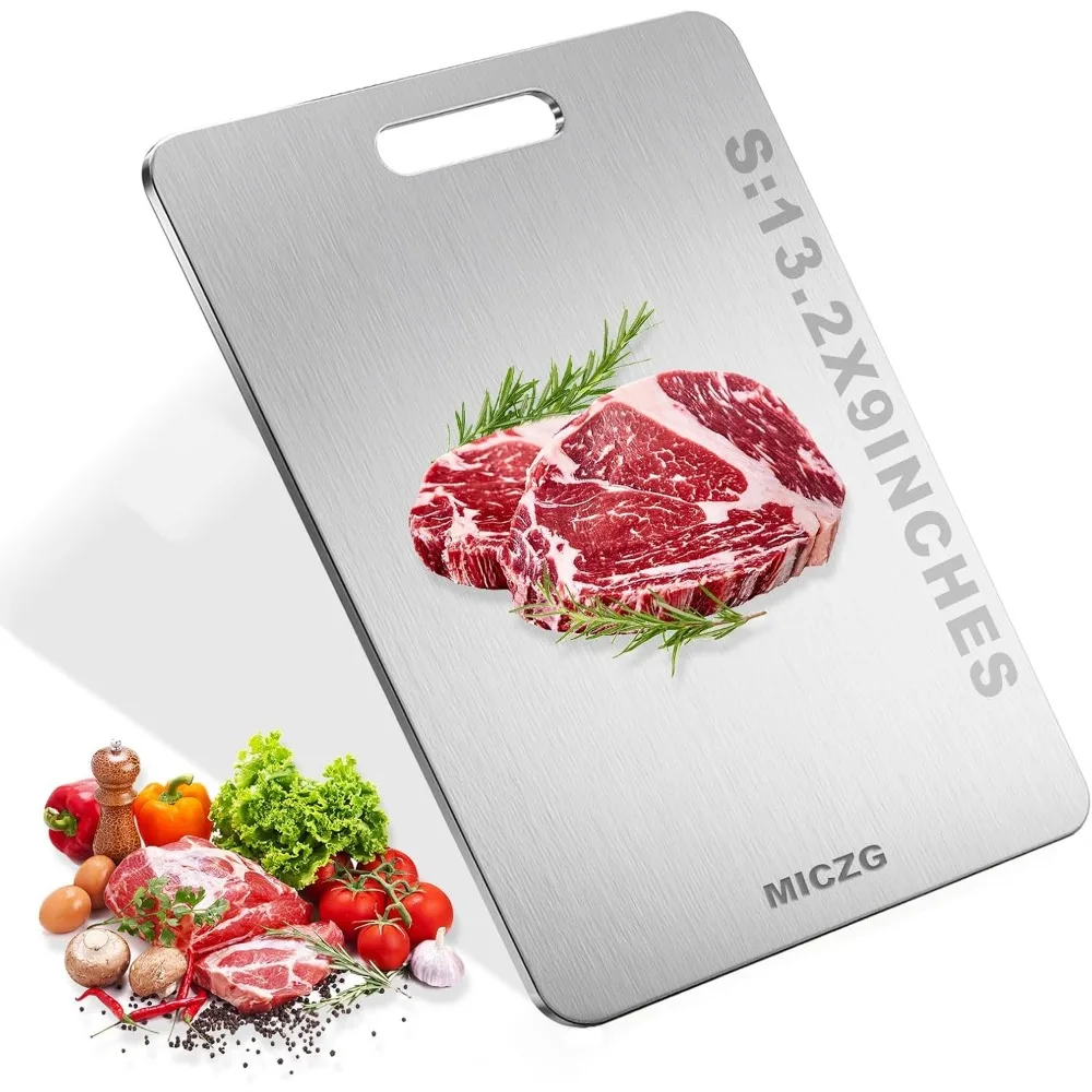 

Double Sided Stainless Steel Cutting Board 13.2×9, Rust-Resistant, Juice Groove Kitchen Chopping Board for Meat, Vegetables, Fru