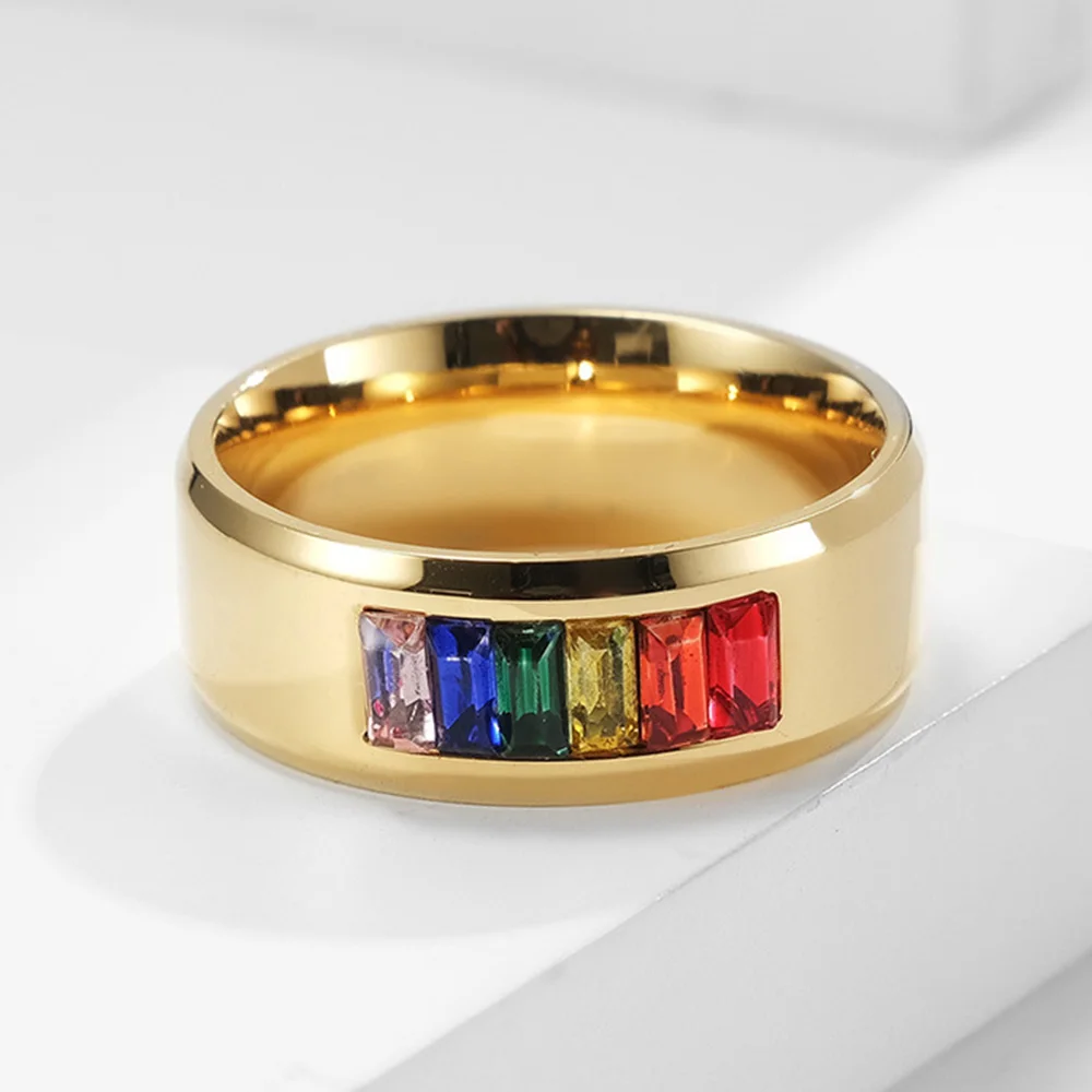 Stainless Steel Rainbow Pride Ring For Men Woman Wedding Engagement Jewelry Gifts