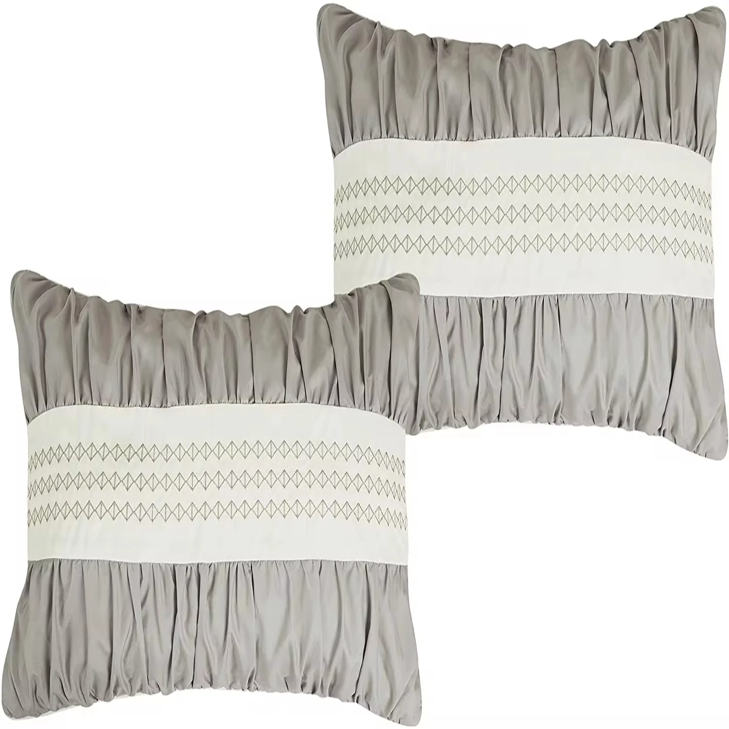 7-delige Grijze Micro-Gestreepte Microfiber Polyester Queen Dekbed Set