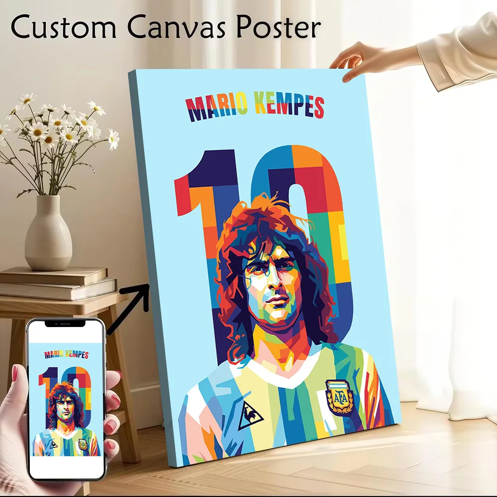 Mario Kempes Pop Art Portrait Printed Canvas Poster Personalized High Quality Wall Art Paintings for Decor Living Room Bedroom