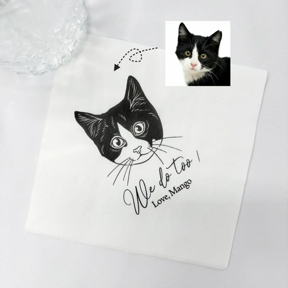 50 pcs Custom Cat Napkins For Wedding,Dog Wedding Cocktail Napkins,Pet Portraits Napkin,Personalized Pet Napkins,Dog Napkins