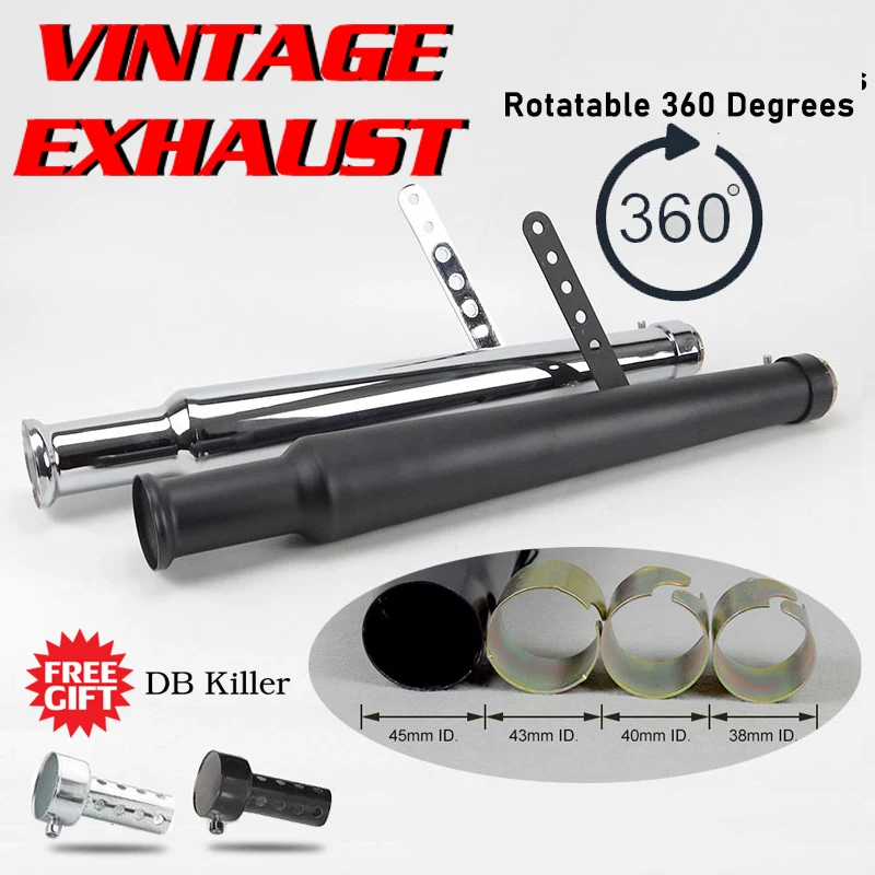 Silenciador cromado para motocicleta, tubo de escape Vintage de 540mm, estilo megáfono para Chopper, Bobber, Cafe Racer