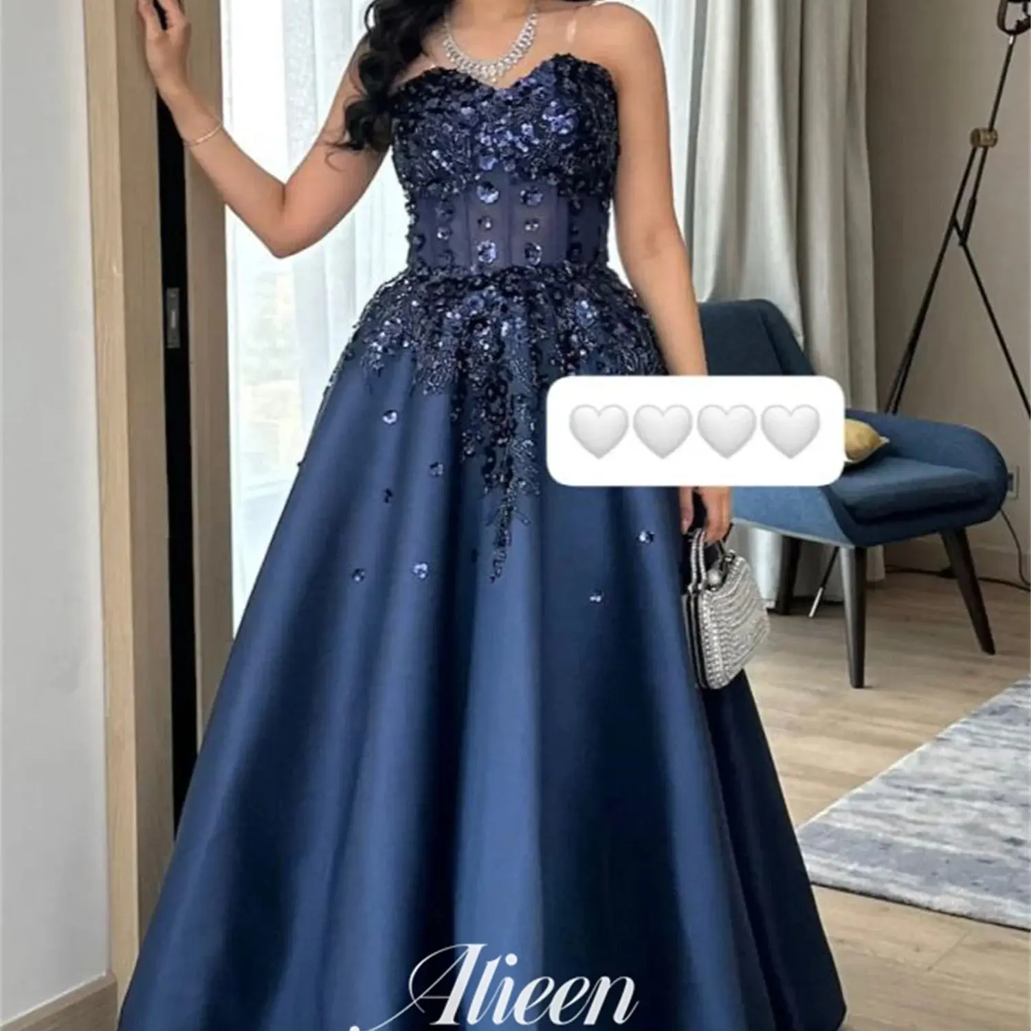 

Aileen Customized Navy Blue Sweetheart Chubby Elegant Party Dresses Woman Evening Gala Prom Wedding Dress 2024 Graduation Saudi