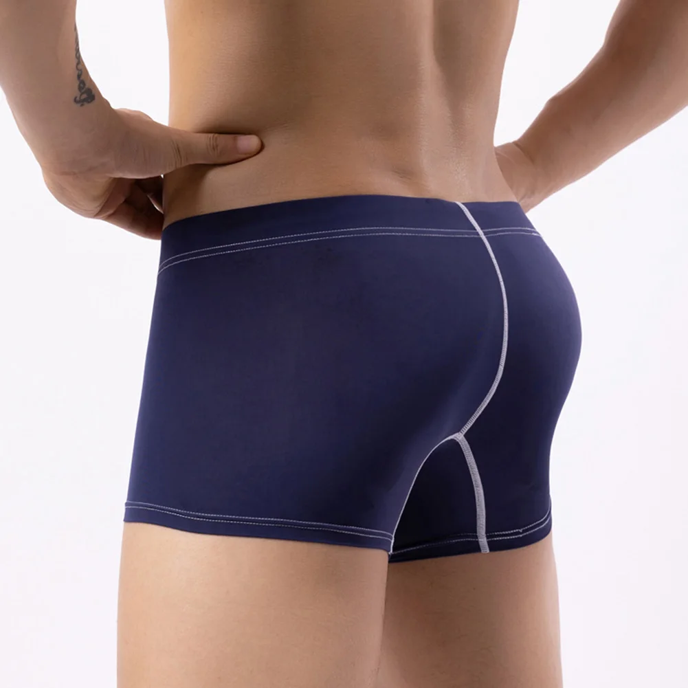 Sexy Men Ice Silk Big Pouch U Convex Underwear Solid  Hip Lift Briefs Smooth Thin Shorts Panties Elasticity Underpants