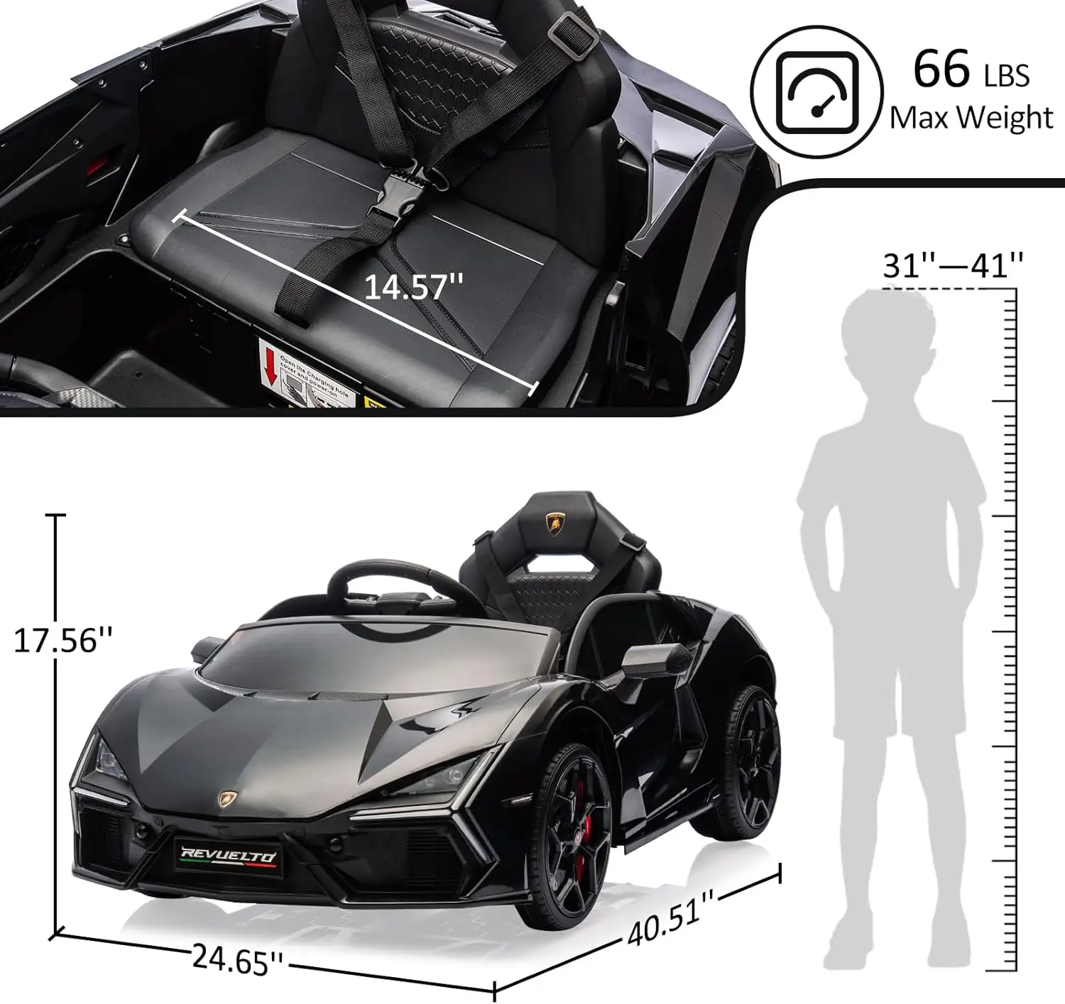 Ride On Car for Kids Licensed Lamborghini Revuelto Electric Vehicle 12V Battery Powered Sports Car Toy with Music/Remote Control