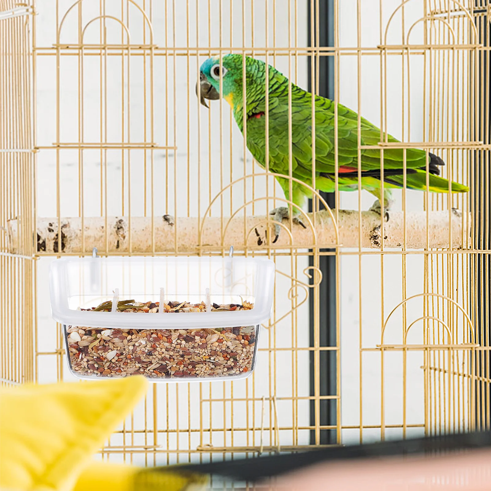 

2Pcs Decorative Bird Food Container Durable Plastic Feeder for Parrots Pigeons Cockatiels Easy Clean Bird Feeder for Cage