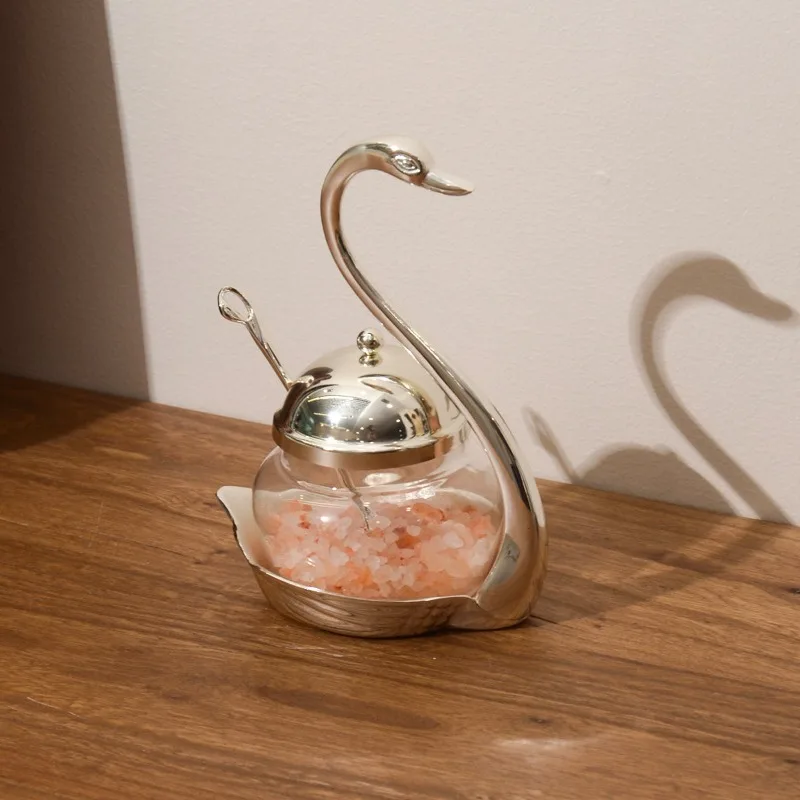Creative Swan Shape Seasoning Bottle Ornaments Kitchen Dining Table Hotel Glass Seasoning Tank Salt Tank Crafts Home Decoration