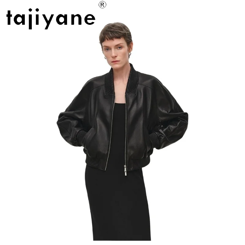 TAJIYANE 100% Sheepskin Genuine Leather Jacket Woman Fashion Short Coats Baseball Collar Spring Jackets 2026 Women Clothing 가죽자켓