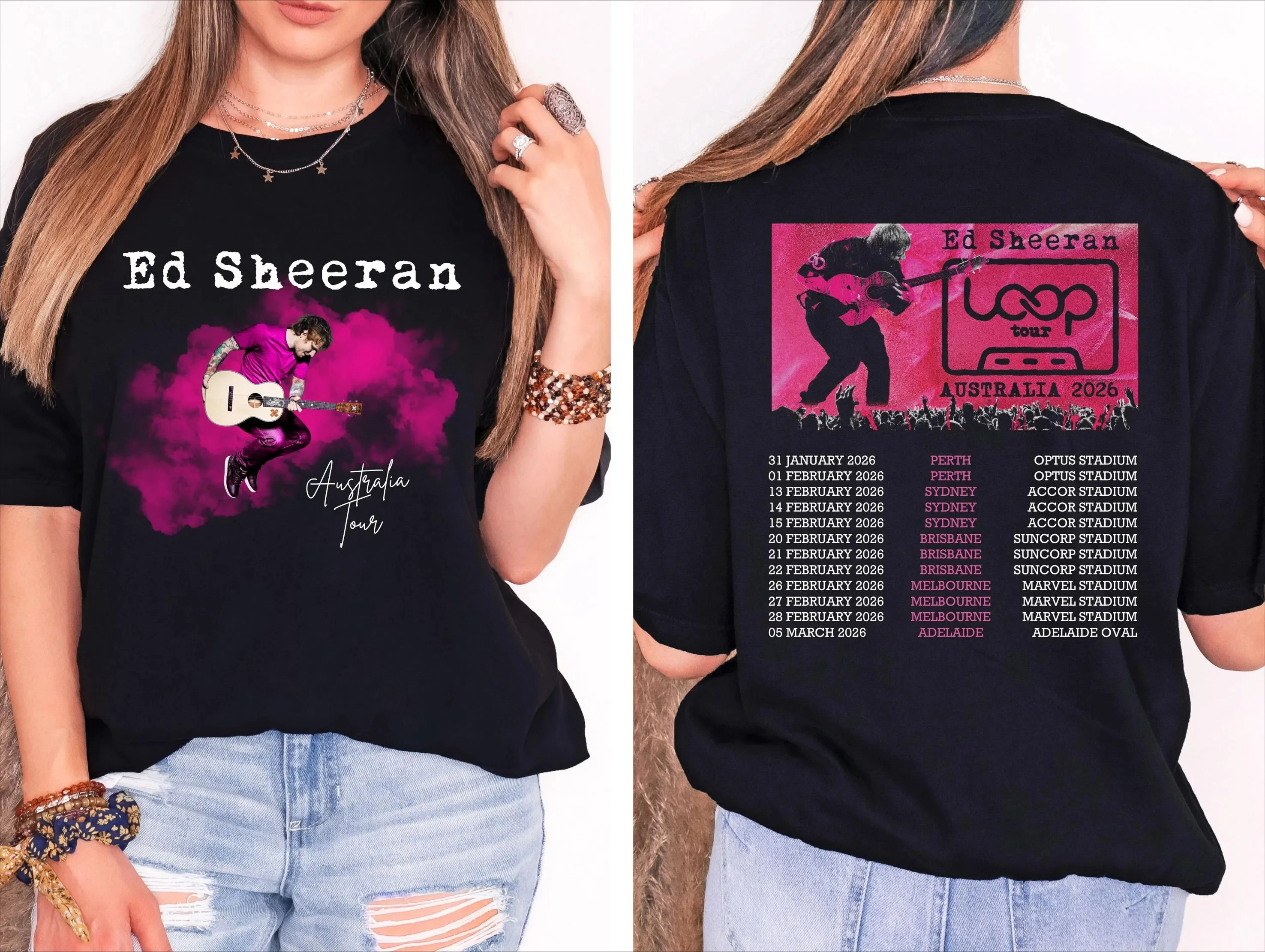 Ed Sheeran Loop Tour T-shirt, Ed Sheeran Australia Tour merchandise Casual Fashion Spring/Summer New Couple T-shirt