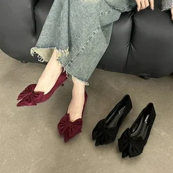 2024 Women's High Heels Spring and Autumn Bow Imitation Suede Velvet Luxury Designer Women's Shoes