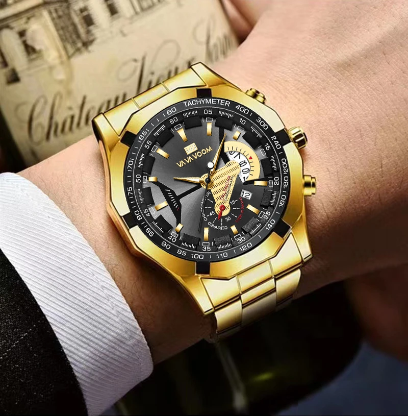 

Large Dial Business Gold Men Watch Waterproof Quartz Wrist Watch Oversized Calendar Creative Golden Men Watches Reloj