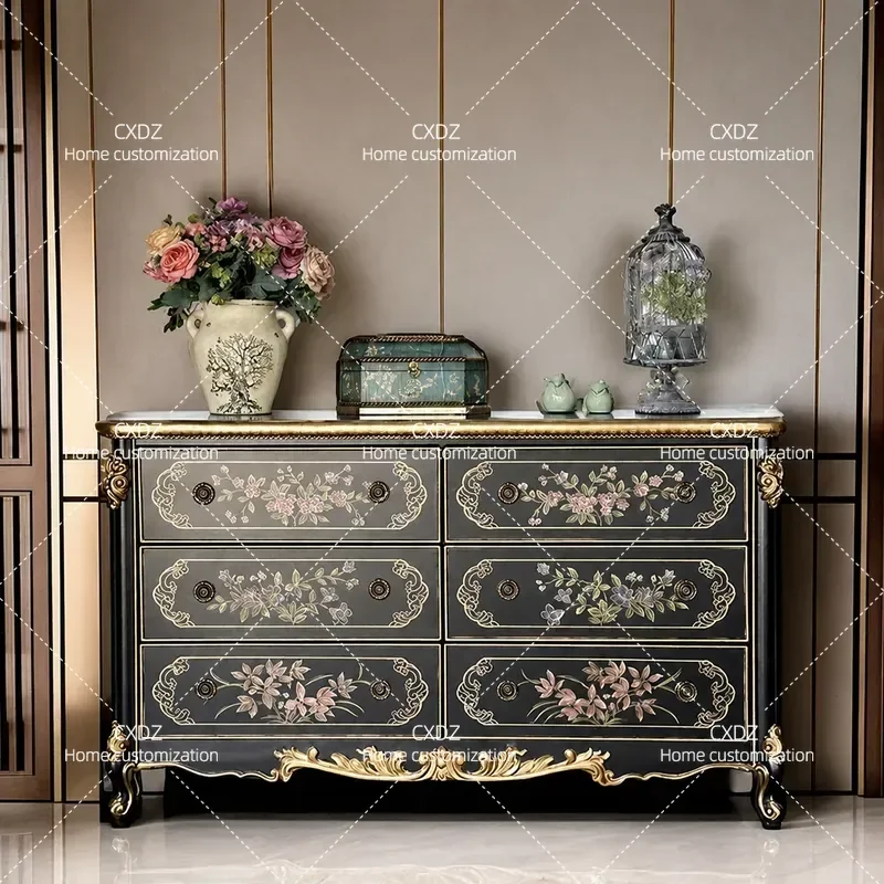 Light Luxury Six Bucket Cabinet Entryway Living Room Art Secret Storage Hand Painted Decorative Cabinet Bedroom Organizer