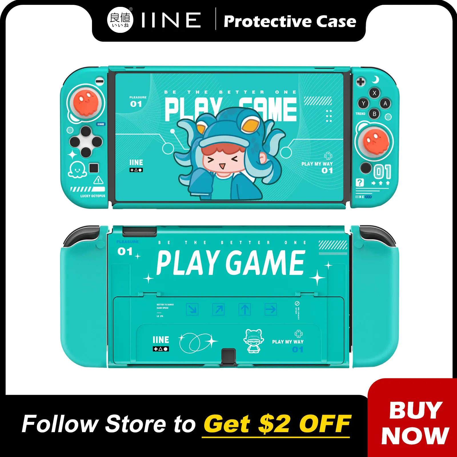 

IINE Cool Summer TinyTako Series OLED Protective Case Cover Accessories Compatible Nintendo Switch