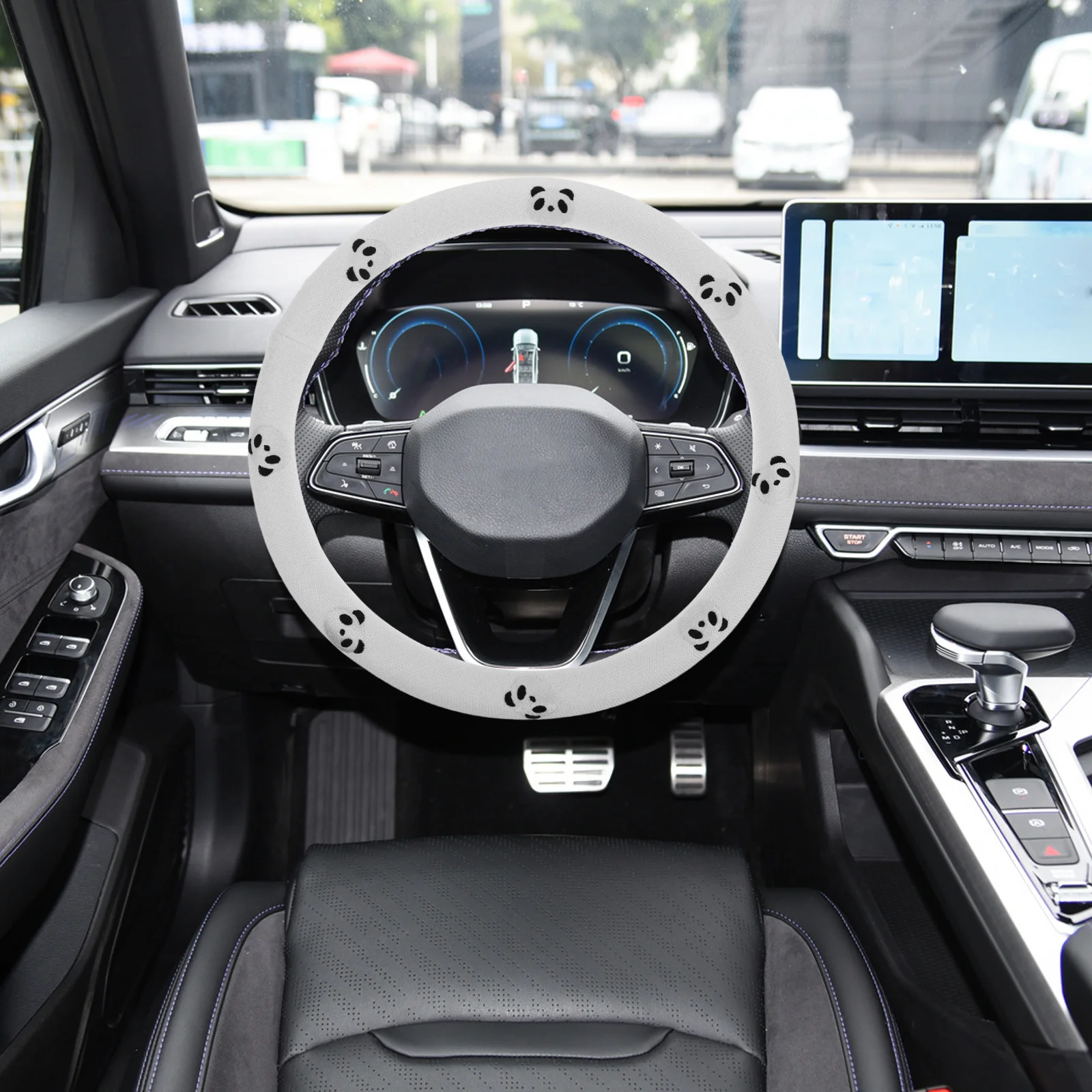 

Cartoon Steering Wheel Cover Cute Panda Print Anti Slip Breathable Universal Car Steering Wheel Protector For Suvs Trucks Cars