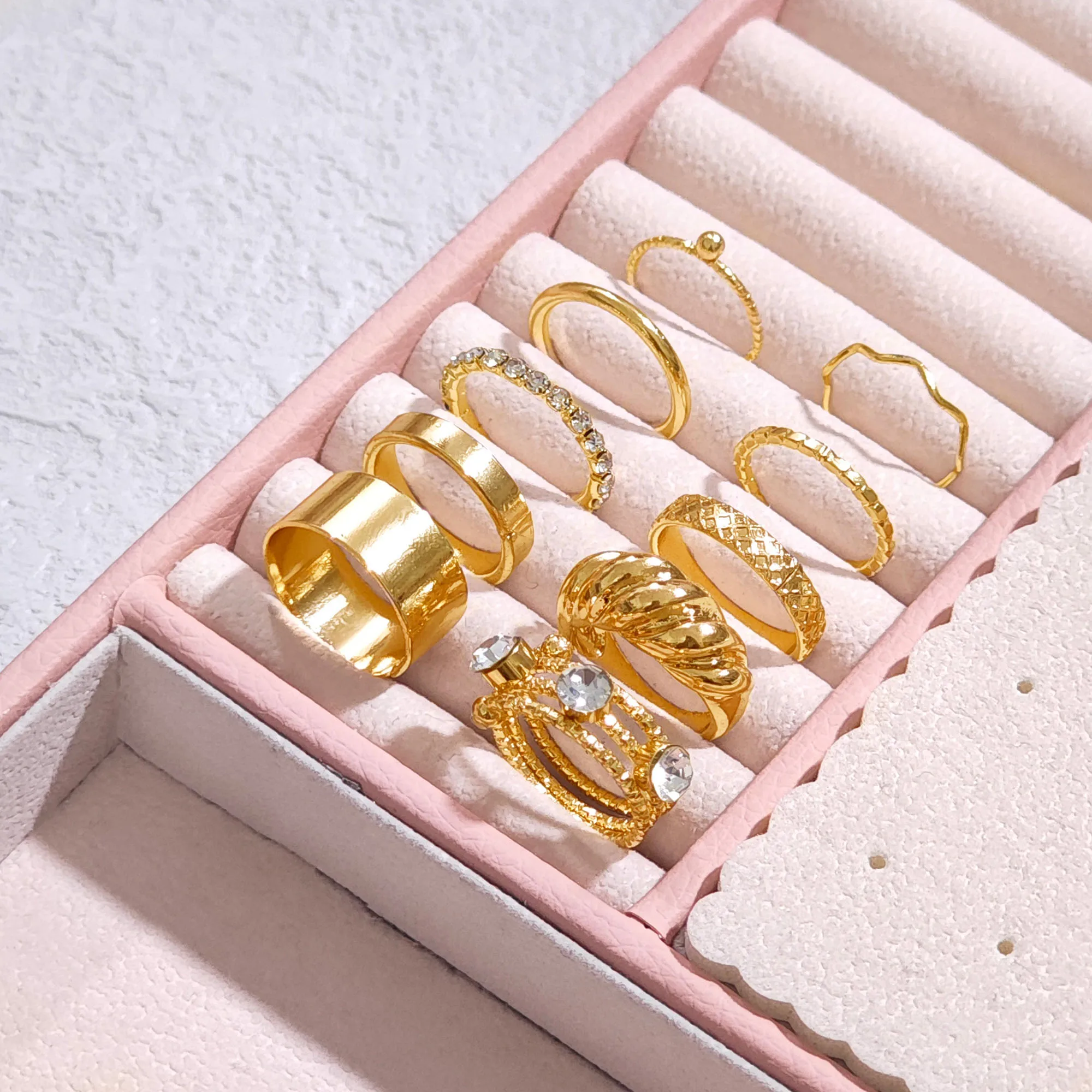 10pcs European and American cross-border elegant thick and thin diamond inlaid rings simple and fashionable geometric joint ring