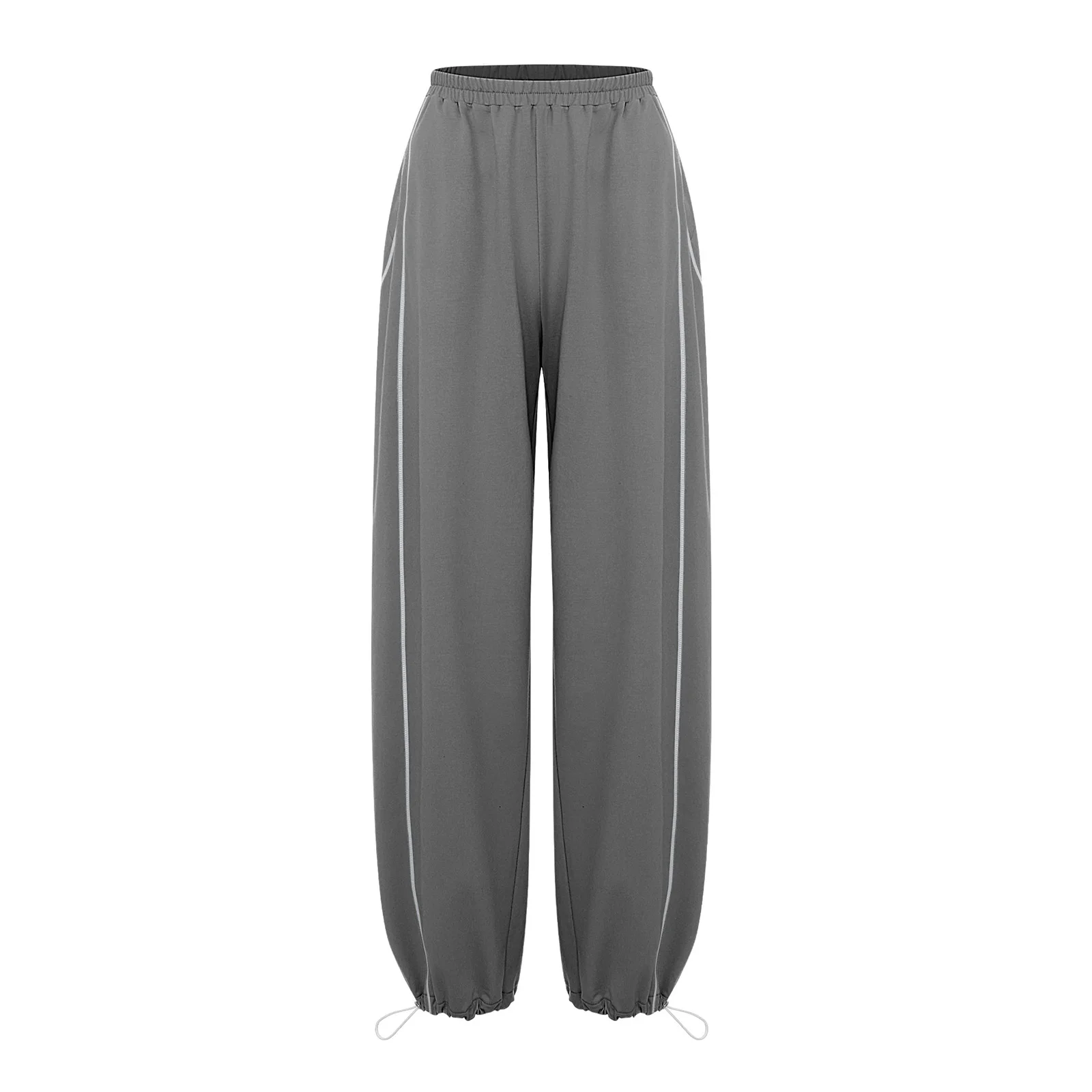 Womens Sports Pants Back Invisible Zipper Wide-Leg Pants Loungewear Elastic Waistband Drawstring Leg Opening Running Sweatpants