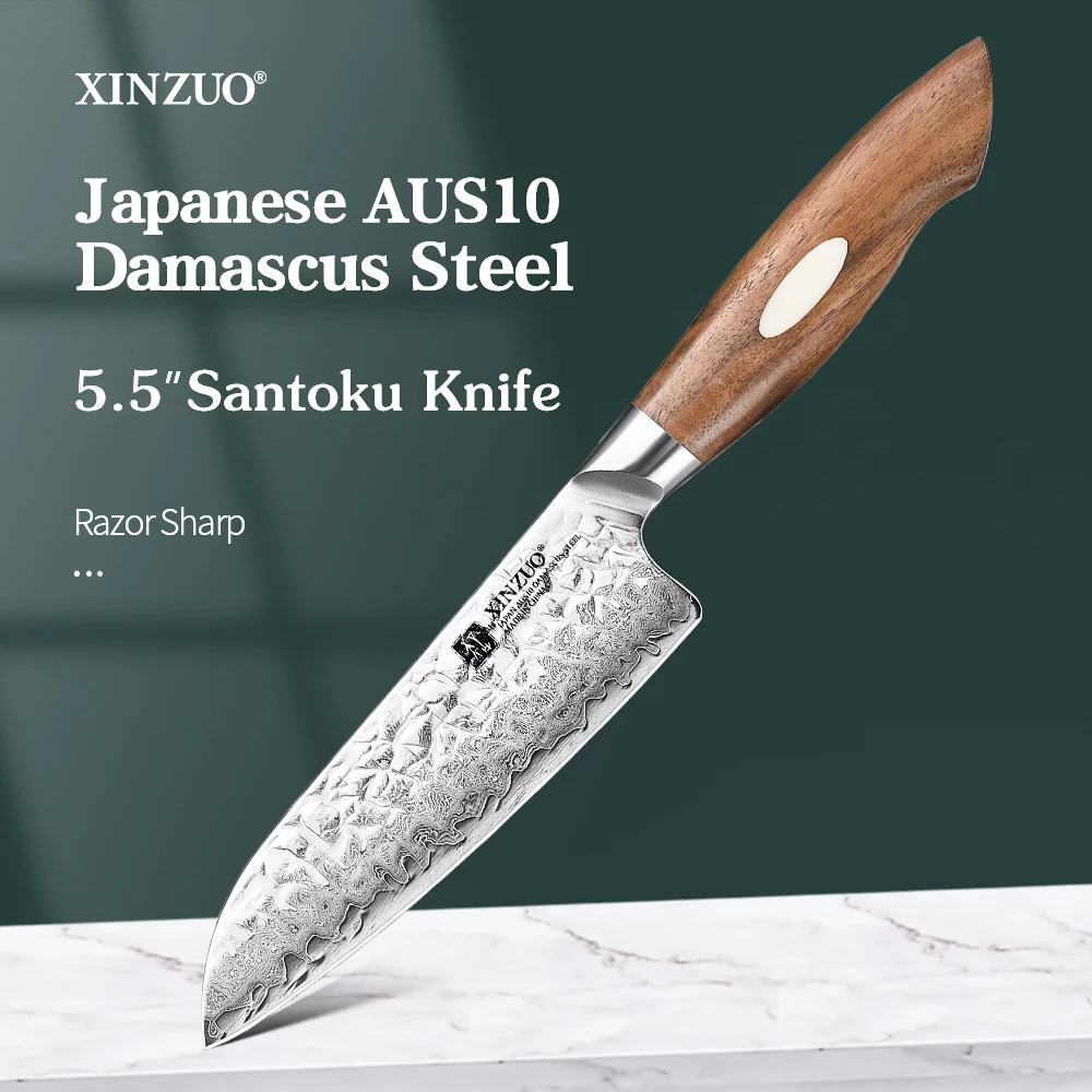 

XINZUO 5.5'' Inches Santoku Knife Japanese 67-layer AUS10 Damascus Steel Japanese Cooking Knife Exquisite Gift Box Packaging