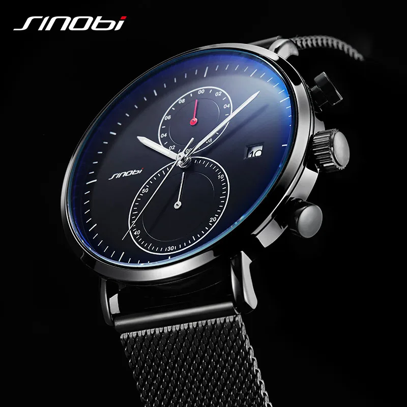 SINOBI Mens Watches Top Brand Luxury Stainless Steel Quartz Wristwatch Male Luminous Pointer Men Business Waterproof Gifts Watch