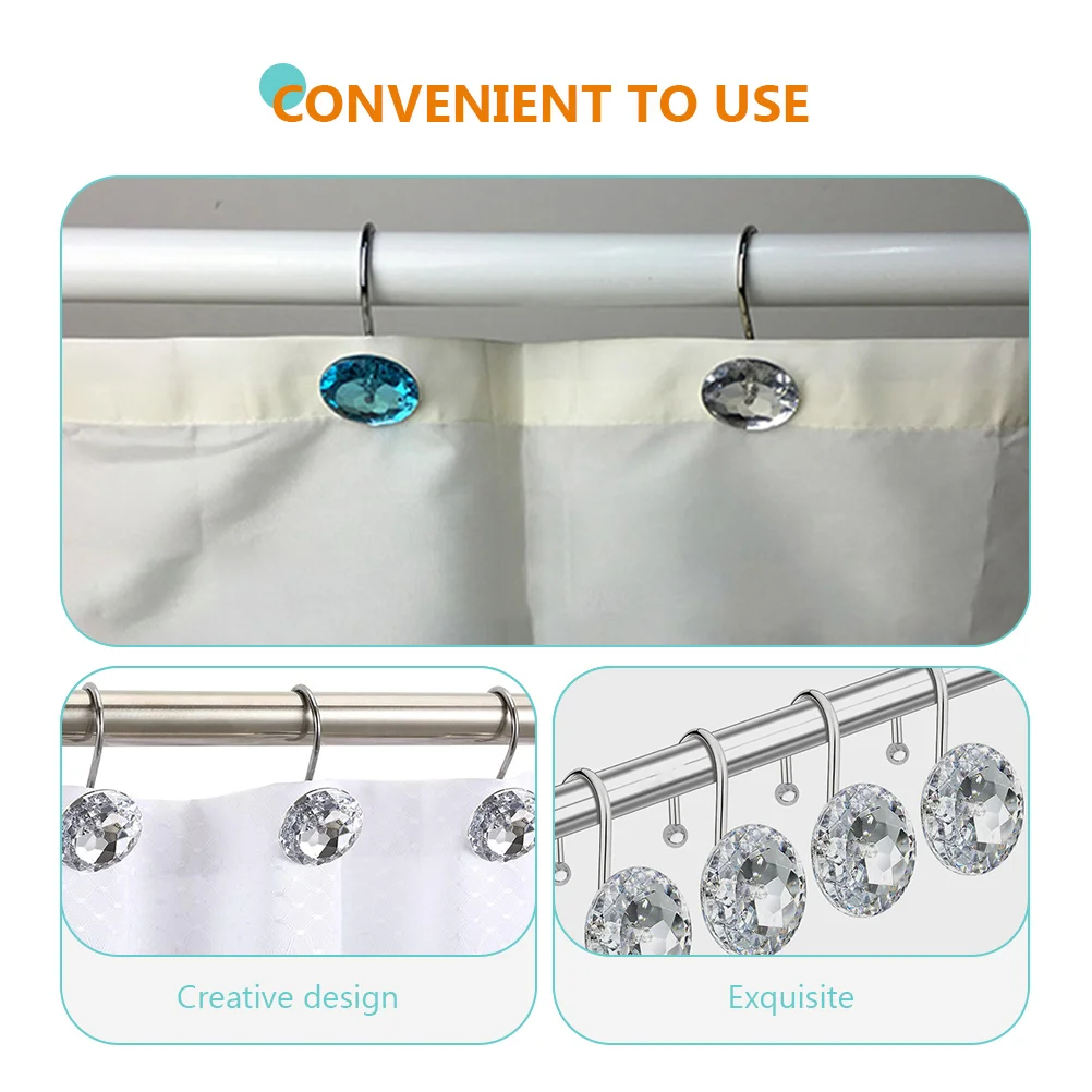 

12pcs Bath Shower Curtain Hooks Acrylic Hangers For Bathroom Home Decor Fixing Hanging Accessories Drapes Rods Rings 6.3Cm