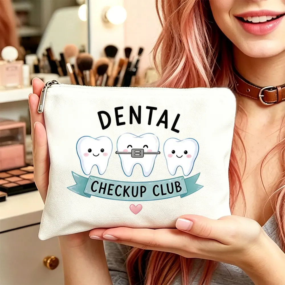 1PCS Dental Themed Cosmetic Bag Suitable for Women Dental Checkup Print Toiletry Pouch with Zipper Closure Compact Travel Gym