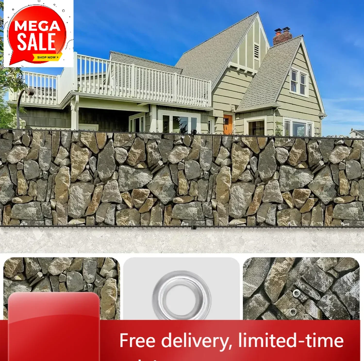 

Ограниченное предложение [XMSJ] 4'x49' Индивидуальный экран-забор для балкона из ПВХ с печатью, 450 GSM, уличный чехол для забора с крепежными стяжками, Realisti