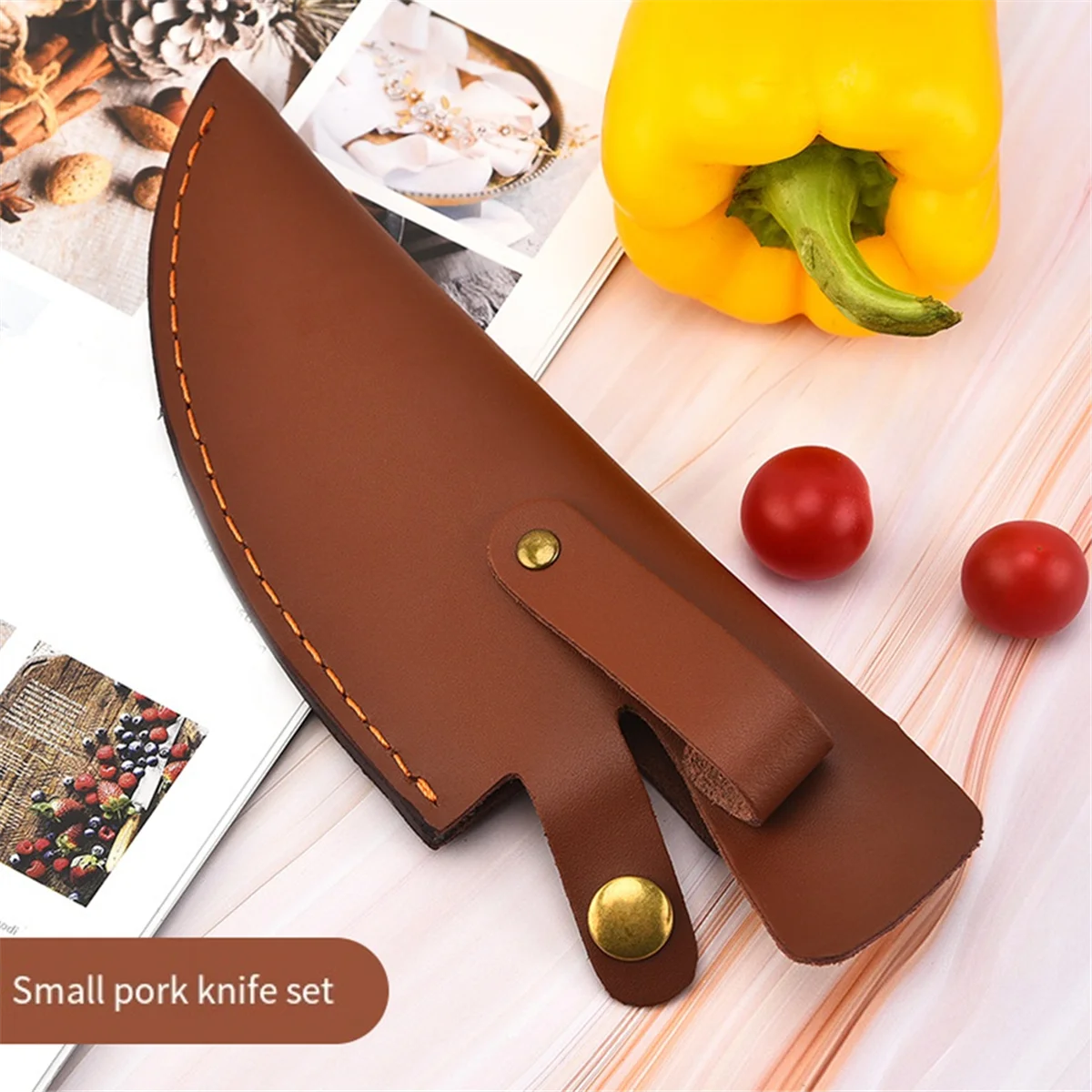 Funda para cuchillo de piel de vaca, cuchillo para deshuesar, cuchillos de cocina pequeños, funda de PU con anillo para cinturón, funda para cuchillo portátil