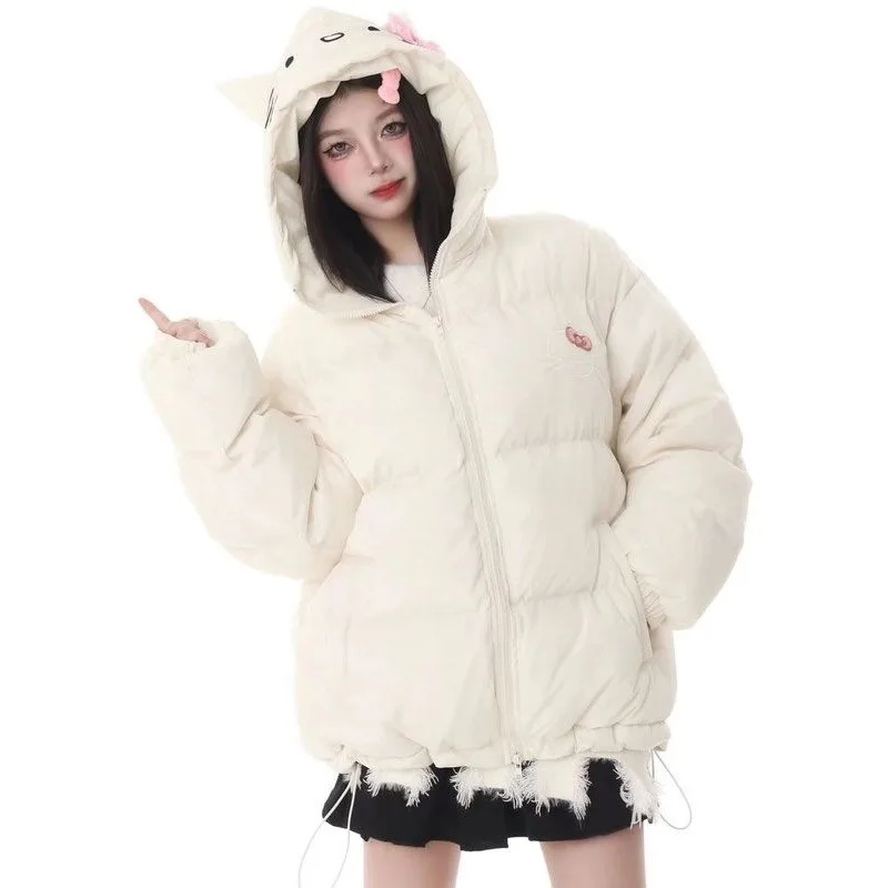 Sanrio kawaii anime Hello Kitty large size winter thickened warm loose coat cute girl heart cotton coat holiday gift wholesale