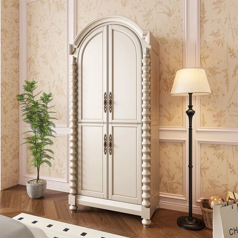 LMM American cream style all solid wood wardrobe European simple household small apartment bedroom wardrobe